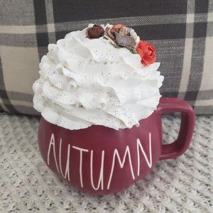 Rae Dunn "Autumn" Maroon Pumpkin Mug & Pip Posh Faux Décor White Whipped Topper